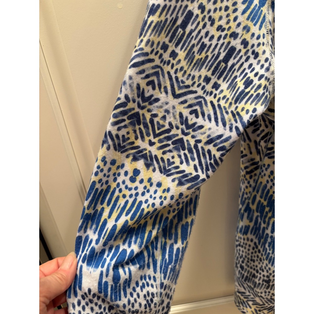 Zenergy by Chico's Blue Yellow Ikat Print Rhinestone Full Zip Hoodie Womens 2 L - Picture 3 of 7